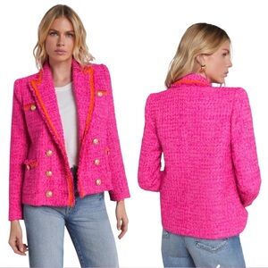 Women's Jacket Hot Pink With Orange Trim Alectra Tweed Double-Breasted